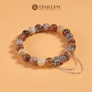 [Mã BMLT30 giảm đến 30K đơn 299K] TINH LÂM Vòng Tay Phong Thủy Đá Mã Não Lake Superior 8 Li