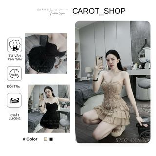 Set áo quây corset đan dây phối chân váy tầng byy CarrotStore