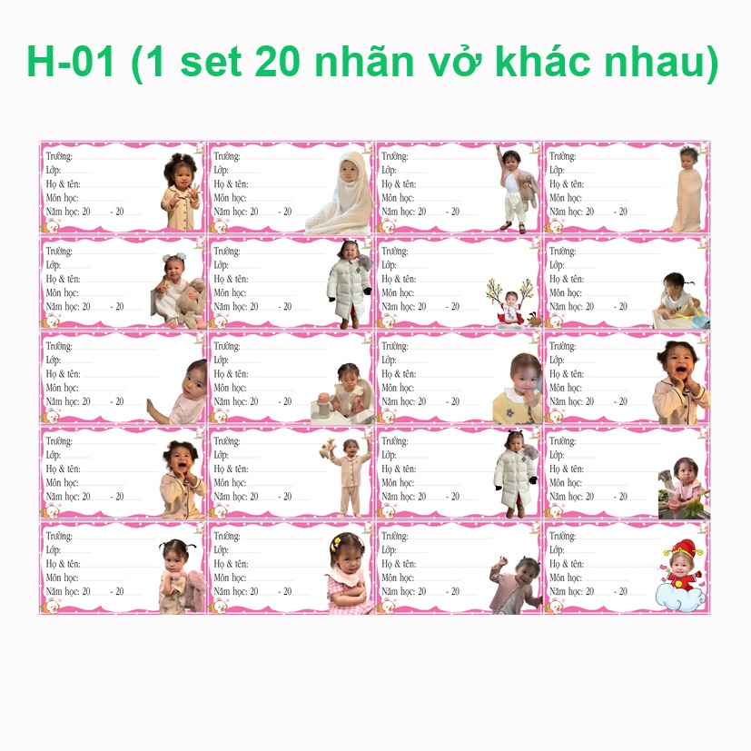 Nhãn vở Bé Pam yêu ơi (combo 20-40 nhãn vở) - có keo dán sẵn