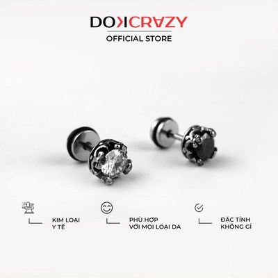 Khuyên tai đính đá đen trắng DOKCRAZY Hợp Kim, Phong Cách Đường Phố nhiều size Unisex - DOK04