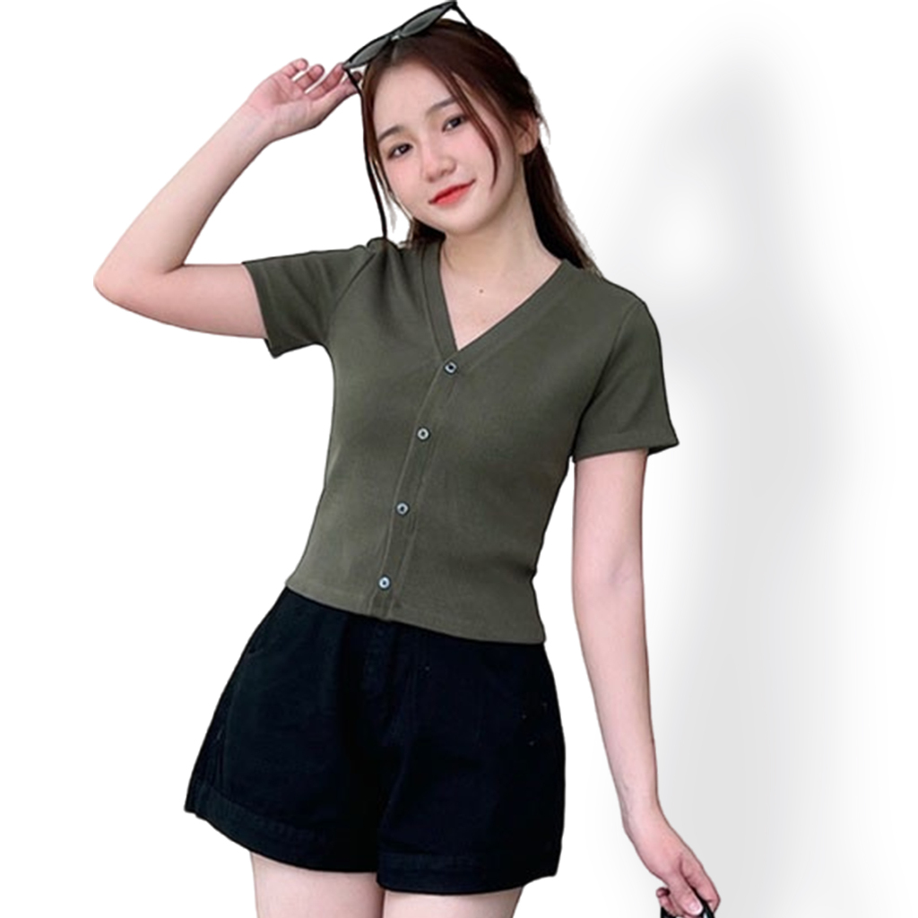 Áo Thun Ngắn Tay Cổ Tim Nữ Mùa Hè Có Bigsize Madela Gân Tăm Co Giãn Dáng Ôm. Áo Croptop Thun Gân Tăm Cổ Chữ V Tay Ngắn