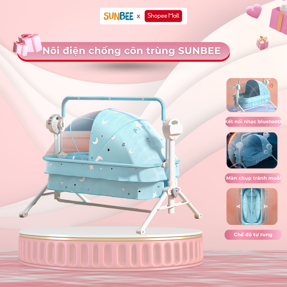Nôi điện tự động cao cấp MUMKID có thể phát nhạc qua bluetooth kèm màn chống côn trùng - MK005