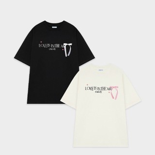 Áo Thun Nữ Chữ LOVES IN THE AIR Cổ Tròn Tay Lỡ Thêu Nơ Kiểu Dáng Unisex - Áo Phông Cotton Dày Mịn T-SHIRT Top Đen ,Trắng