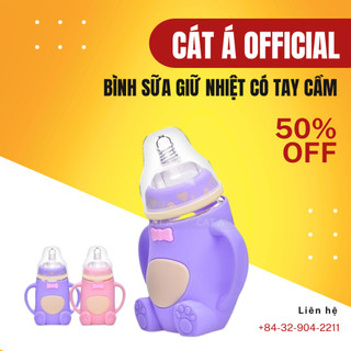 Bình Sữa giữ nhiệt thủy tinh, Bình Ti Sữa Cho Bé Có Tay Cầm CUTE - HÀNG MỚI VỀ [Dung tích 240ML]