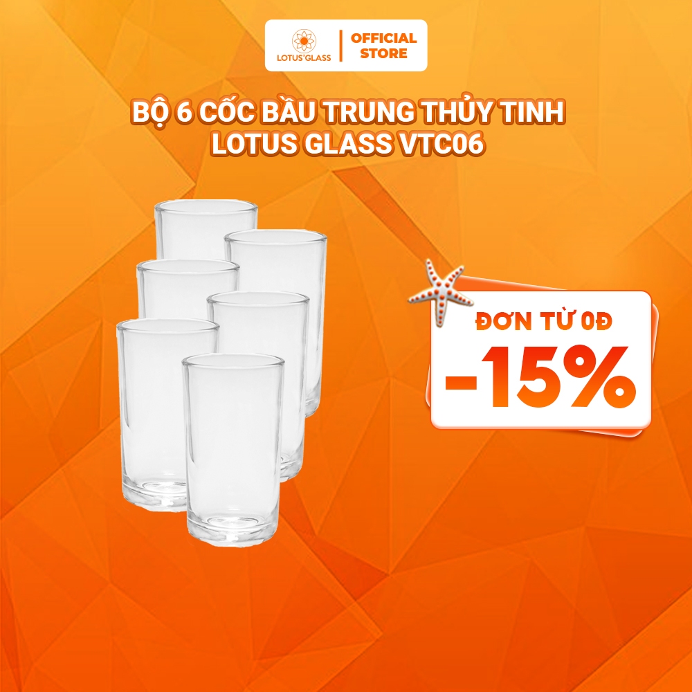 Bộ 6 cốc bầu trung thủy tinh LOTUS GLASS VTC06 300ml Cốc thủy tinh cao dùng để uống nước, sinh tố, sữa