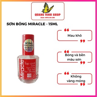 Sơn bóng Miracle TC03 - Top coat nắp đỏ dành cho sơn thường, khô nhanh không vàng móng