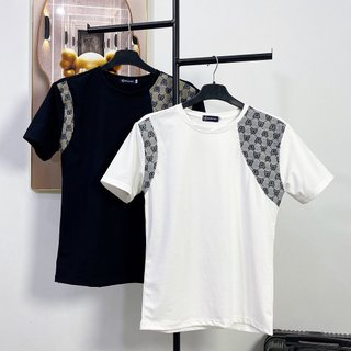 Áo phông nam cổ tròn tay ngắn vải cotton co giãn màu trắng đen phối họa tiết sang trọng-AHFASHION