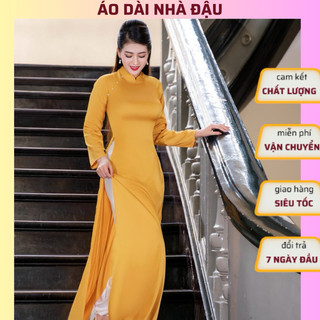 Áo dài màu vàng đậm trơn truyền thống may sẵn lụa tây thi cao cấp sang trọng
