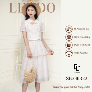 Sét Bộ Công Sở LENDO SB240322 Áo Croptop Cổ Sen Viền Bèo Cách Điệu Tay Ngắn Chân Váy Midi Dáng Xòe