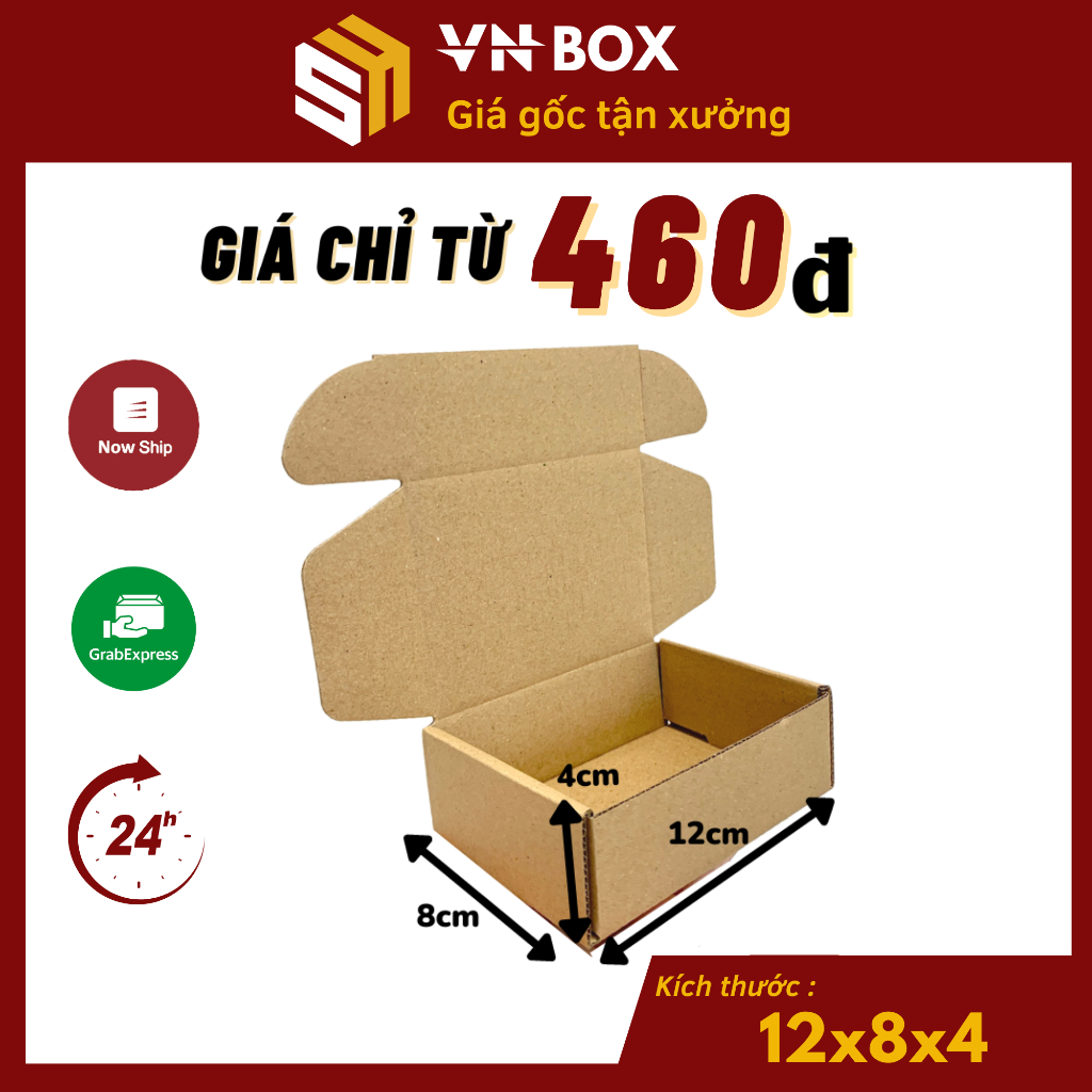 12x8x4 Combo 100 Hộp nắp gài pizza, hộp giấy nắp cài gói hàng phụ kiện quà tặng handmade rẻ - VN Box