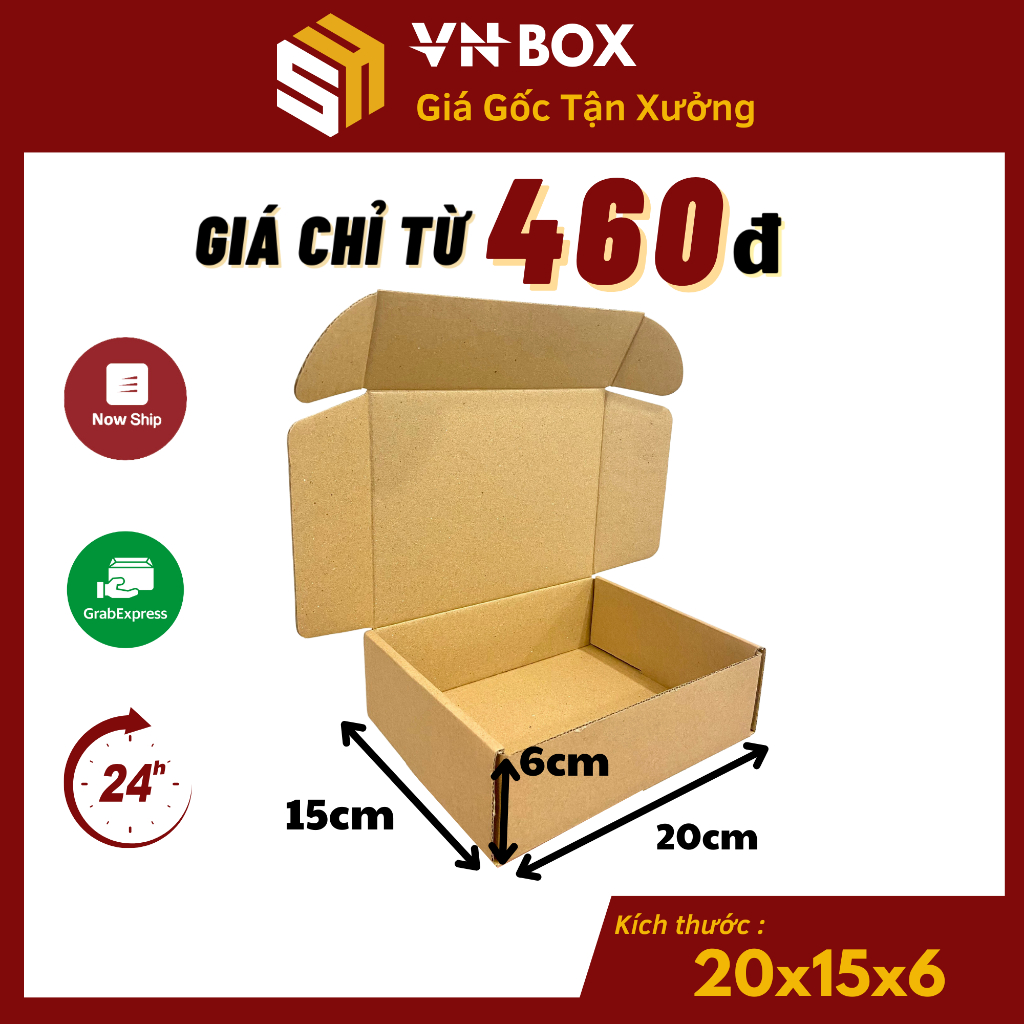 20x15x6 Combo 20 Hộp carton nắp gài, hộp nắp cài pizza giá gốc tận xưởng - VN Box