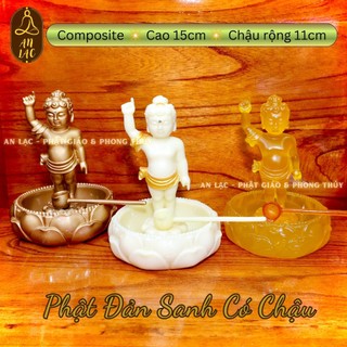Tượng phật đản sanh có chậu - cao 15cm - chất liệu composite