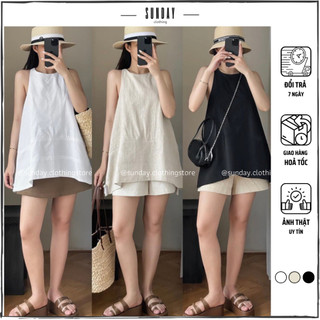 Áo Yếm Linen Sát Nách Khoét Dọc Lưng, Áo Kiểu Hở Lưng Laura Top Nhiều Màu - Sunday Clothing AO022