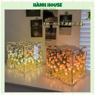 (Tặng thiệp + túi) [Handmade tulip 12cm] Hộp đèn ngủ, hộp gương trang trí hoa tulip phát sáng nhiều màu siêu xinh