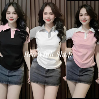 Áo Thun Polo Tay Phối Vải Thun Tăm 45- 90Kg Dễ Thương Top Nữ Women Áo Thun Trơn - A.1332 