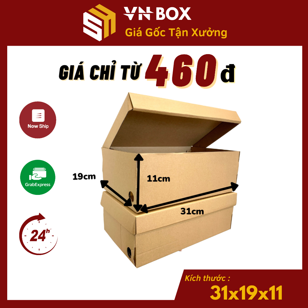 31x19x11 Combo 20 Hộp carton nắp gài đóng hàng hộp đựng giày, hộp giấy gói hàng giày dép tiện lợi - VN Box