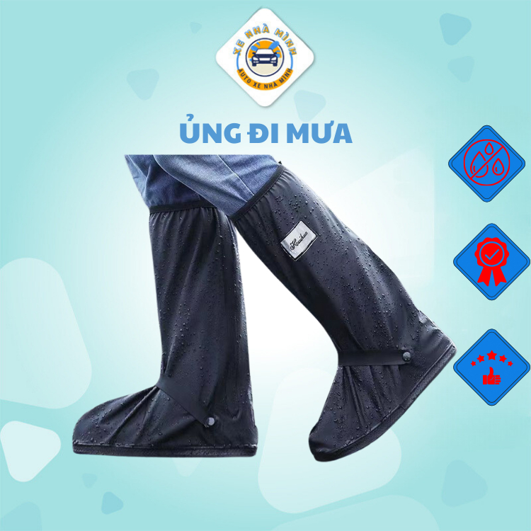Ủng đi mưa cao cấp - Giày đi mưa cổ cao, 2 lớp, chống thấm, chống trơn trượt  chất liêu nhựa PVC