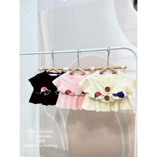 Váy trẻ em - set váy cotton cổ tim xếp ly hottrend cho bé gái 8-18kg (DT05)