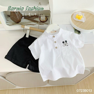 Bộ sơ mi cộc tay Bernie cổ trụ họa tiết Chuột Micky cho bé trai. Set sơ mi cộc tay bé trai 9-23kg