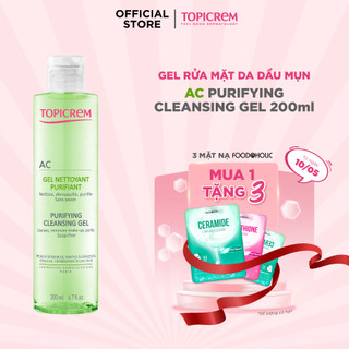 Gel rửa mặt không chứa xà phòng giúp làm sạch nhẹ nhàng và loại bỏ dầu nhờn - TOPICREM AC Purifying Cleansing Gel 200ml