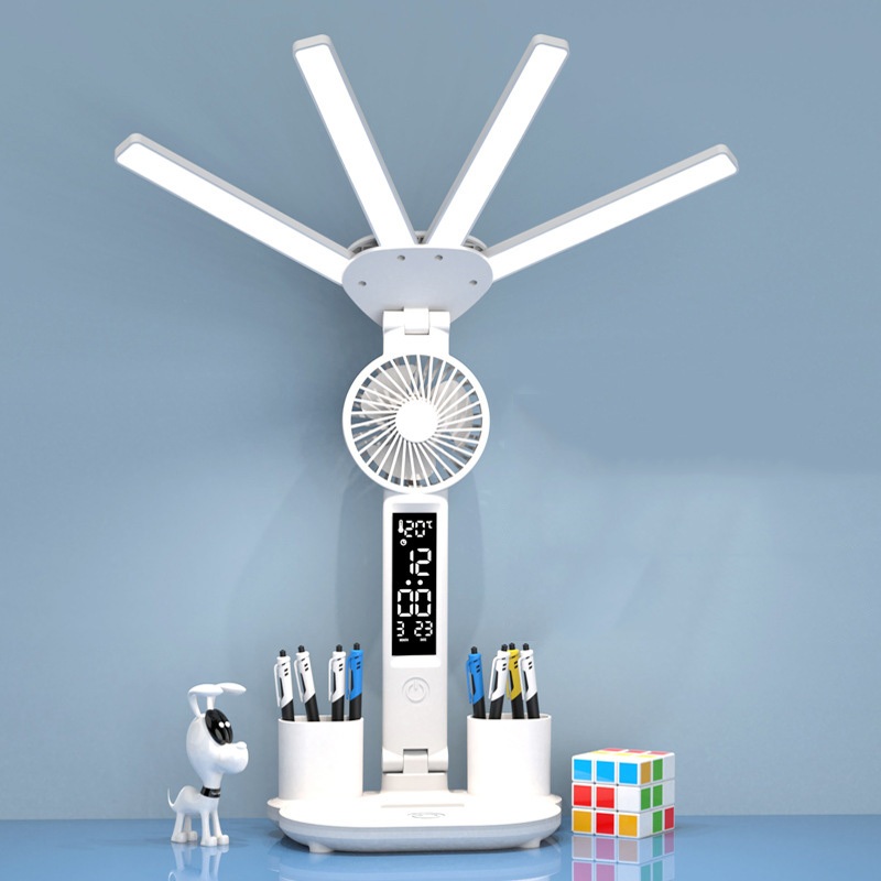 [Bản 2024] Đèn Bàn Học Tích Điện Chống Cận HT-336 CÓ QUẠT, 4 Thanh LED Với 3 Chế Độ Sáng, Màn Hình LCD Thông Minh | BigBuy360 - bigbuy360.vn