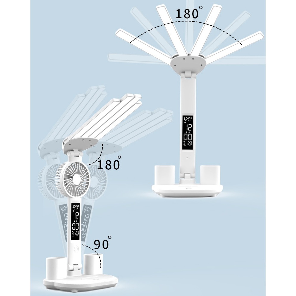 [Bản 2024] Đèn Bàn Học Tích Điện Chống Cận HT-336 CÓ QUẠT, 4 Thanh LED Với 3 Chế Độ Sáng, Màn Hình LCD Thông Minh | BigBuy360 - bigbuy360.vn