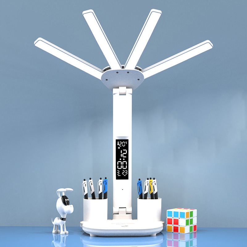 [Bản 2024] Đèn Bàn Học Tích Điện Chống Cận HT-336 CÓ QUẠT, 4 Thanh LED Với 3 Chế Độ Sáng, Màn Hình LCD Thông Minh | BigBuy360 - bigbuy360.vn