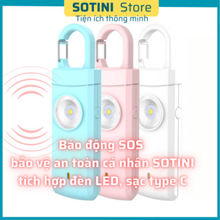Thiết bị còi hú báo động khẩn cấp SOS tự vệ, bảo bệ an toàn cá nhân SOTINI, có đèn LED, có thể sạc , nhỏ gọn, móc khóa