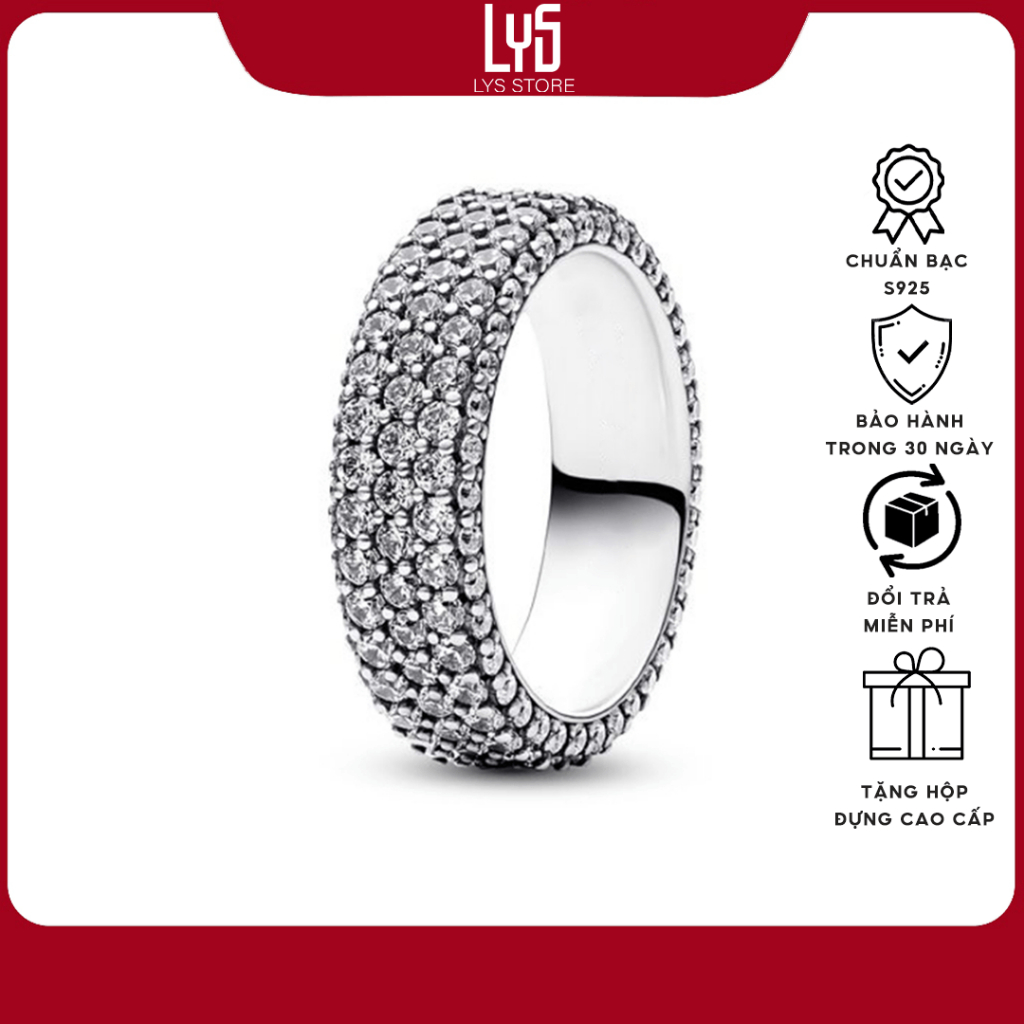 Nhẫn bạc nữ Lys TIMELESS PAVE TRIPLE-ROW RING 8120SV