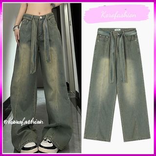Quần jean dài ống rộng phong cách unisex, quần jean cạp cao Hip Hốp_K55 korofashion