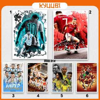 Tranh poster dán tường decal bóng đá - messi ronaldo m.u real barca football size a5 a4 trang trí nhà góc làm việc