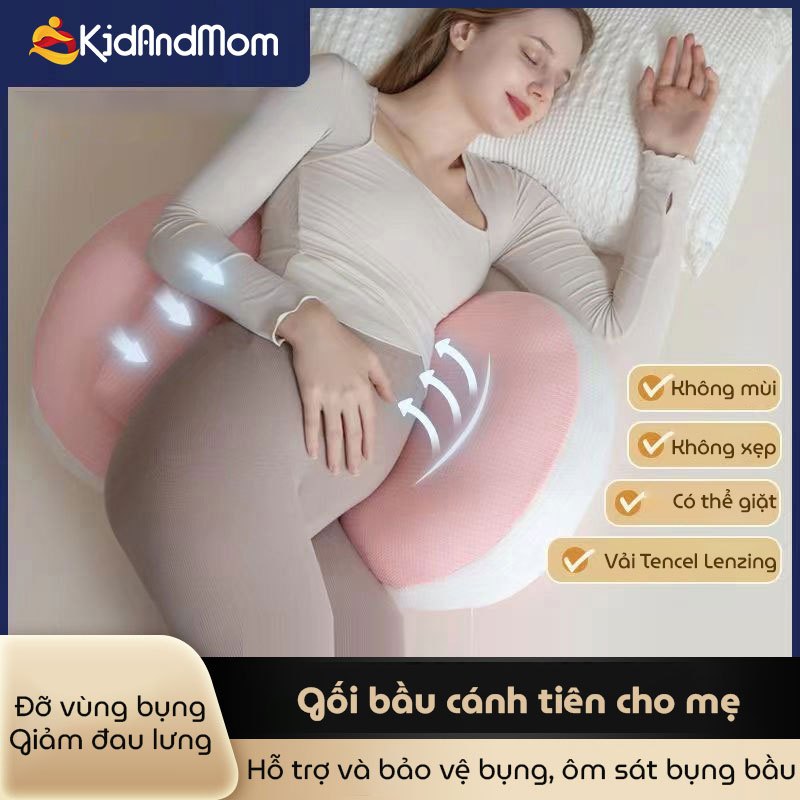Gối bà bầu cánh tiên vải nhung KidAndMom tặng gối phụ giúp giảm đau lưng giúp mẹ bầu ngủ ngon hơn