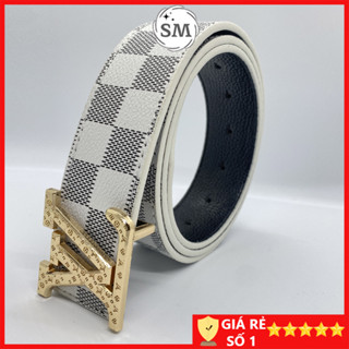 Dây lưng nam LV Thắt lưng nam LV may viền chắc chắn Nịt da họa tiết caro LVTV01
