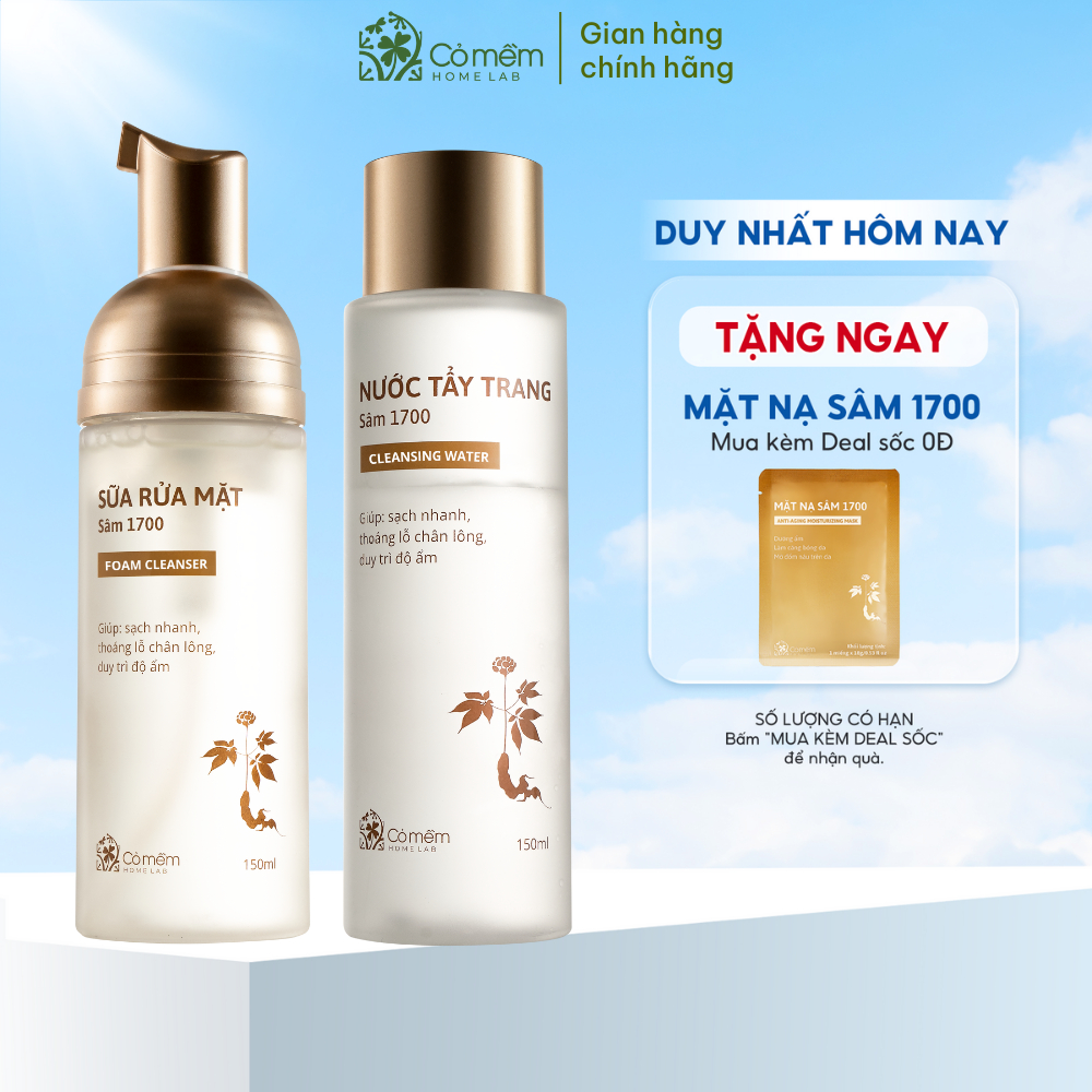 Bộ chăm sóc da 2 bước nước tẩy trang và sữa rửa mặt ngừa lão hoá Sâm 1700