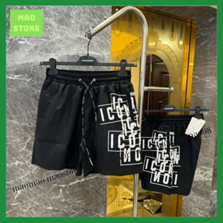  Quần Short Gió Nam DSQ Đen In Hoạ Tiết Khung Chữ ICON Dọc 1 Bên Đùi .Quần Đùi Siêu Cấp Dành Cho Anh Em Boy Phố Đi Biển 