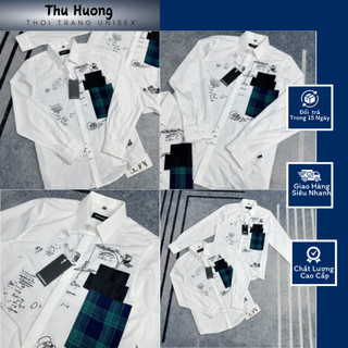 Áo Sơ mi DQS vá phá cách họa tiết in lưới cao cấp fom chuẩn bản mới nhất-áo sơ mi nam nữ new 2024