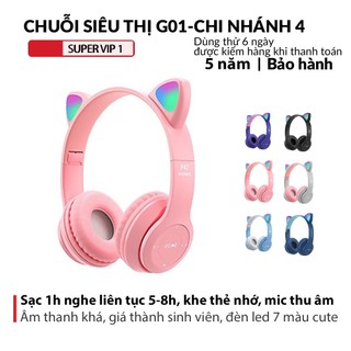 Tai nghe mèo bluetooth  loại lớn dễ thương có mic, âm bass mạnh mẽ và dung lượng pin khủng 400mAh