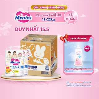Thùng 2 Tã/bỉm quần Merries cộng miếng đủ size M58/L50/XL44/XXL28
