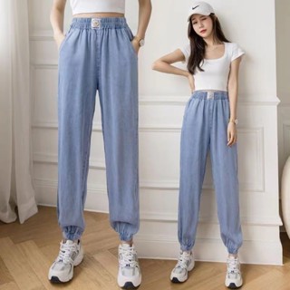 Quần baggy jean nữ lưng cao cạp chun bo gấu phong cách hàn quốc chất liệu bò mềm (47-65 kg)