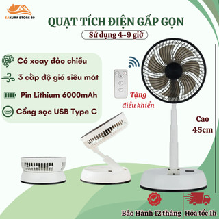  Quạt Tích Điện Gấp Gọn Để Bàn Quạt Sạc Mini  Xoay 180 Độ Có Điều Khiển 3 Chế Độ Gió Pin Trâu Dùng Lên Đến 10h 