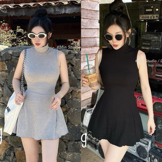 ĐẦM THUN GÂN CỔ CAO + KÈM QUẦN TRONG