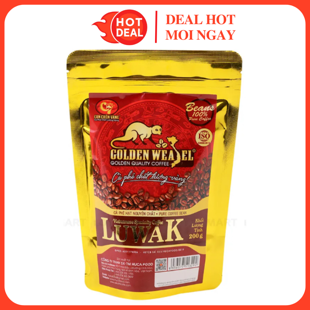 Cà Phê Hạt Rang Luwak Con Chồn Vàng HUCA FOOD Coffee Gói 200G