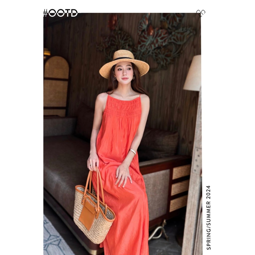 Đầm 2 dây maxi phối nhíu - Everluxe