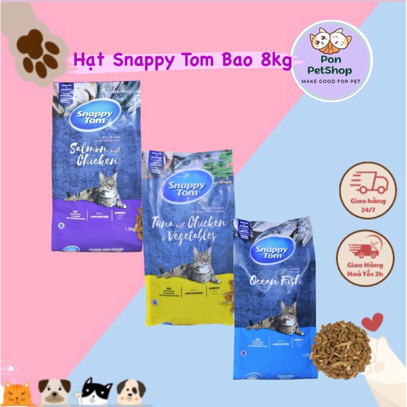   8kg  Hạt Snappy Tom 8kg - Thức ăn hạt cho mèo Snappy Tom bao xá 8kg tiết kiệm - Topping cá khô 