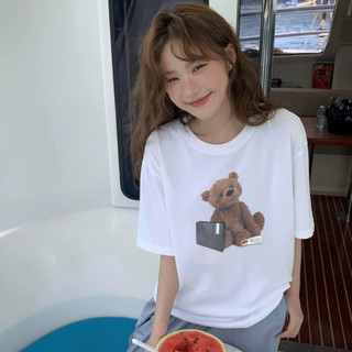 Áo thun cotton form rộng GIGI043 tay lỡ chất vải co giãn 4 chiều cao cấp hình in chú gấu teddy