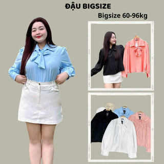 Áo sơ mi Bigsize nữ tay dài phồng phối dây nơ trước ngực chất lụa chéo mềm mịn - SM16