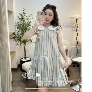 Đầm sọc dáng babydoll cổ bẻ tay bèo sát nách cực xinh!