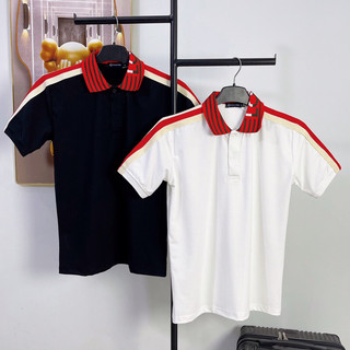Áo thun polo nam cổ bẻ viền chữ sọc vai kẻ đỏ màu đen trắng