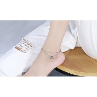 Lắc chân nữ titan 2 tầng chuông màu trắng không đen không gỉ