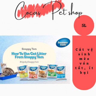 Cát vệ sinh cho mèo Snappy Tom 5L siêu vón cát đất sét - Cát mèo snappy tom